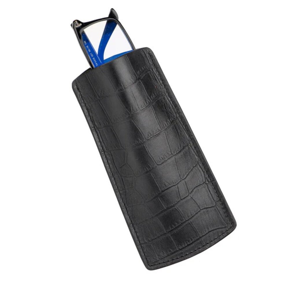 Luxury Calfskin Glasses Case – Alligator‑Style Texture - Shabby Black